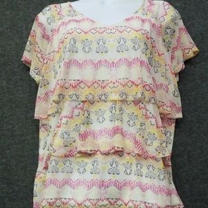 Kim Roger's Womens Size Petite X Large Short Sleeve Layered Geometric Top